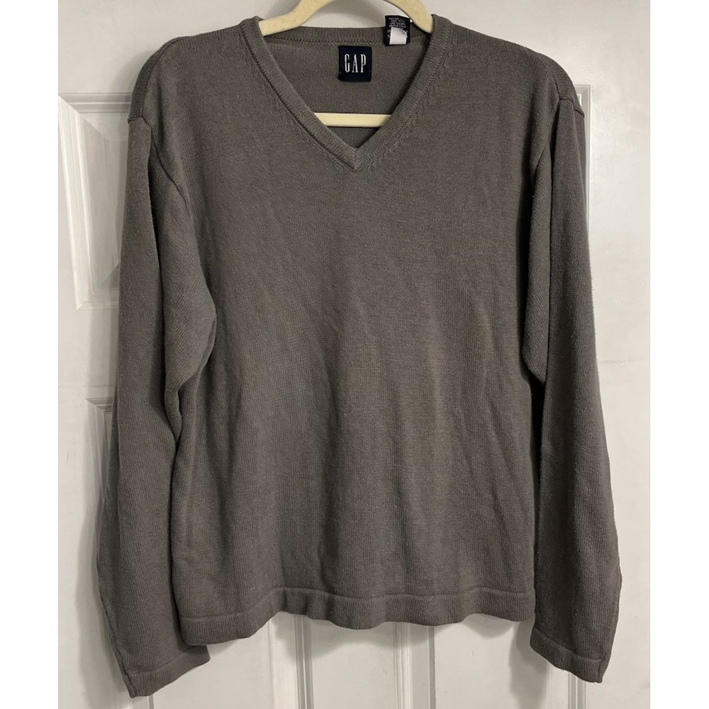 Vintage GAP Sweater Mens Small V Neck Classic Gray Light Wear Long Sleeve School
